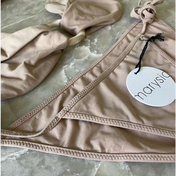 NWT caramel beige MARYSIA bikini bandeau string tie 2 piece halter XS light tan - Picture 2 of 13